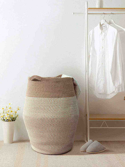 White Mix Jute Cotton Rope Laundry Hamper - NovoBam