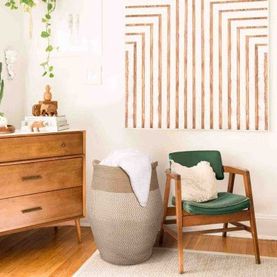 White Mix Jute Cotton Rope Laundry Hamper - NovoBam