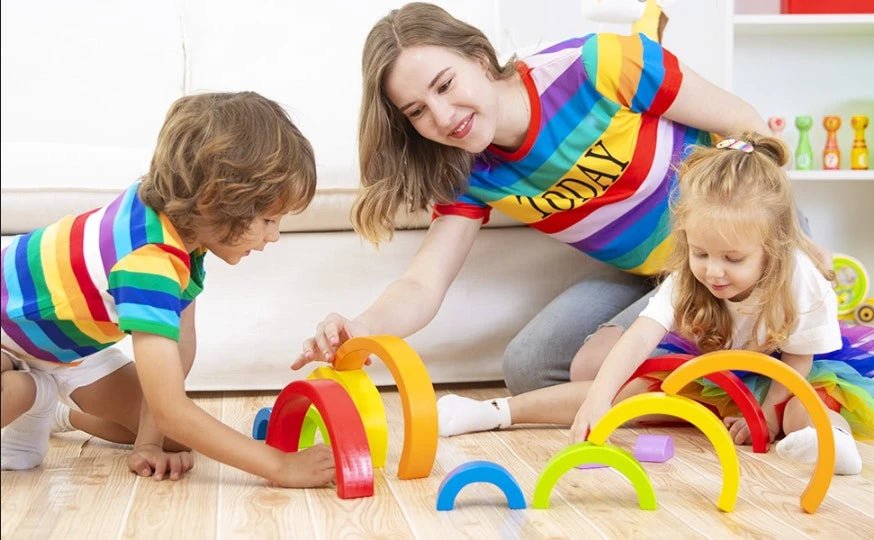 Wooden Rainbow Stacker Nesting Puzzle Blocks - NovoBam