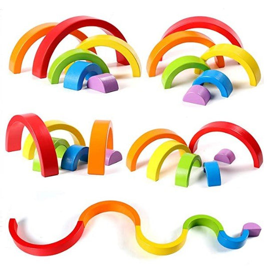 Wooden Rainbow Stacker Nesting Puzzle Blocks - NovoBam