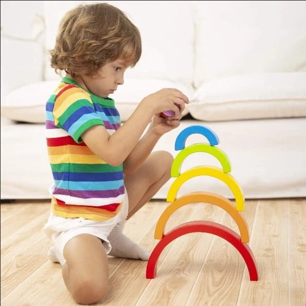 Wooden Rainbow Stacker Nesting Puzzle Blocks NovoBam
