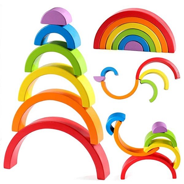 Wooden Rainbow Stacker Nesting Puzzle Blocks - NovoBam