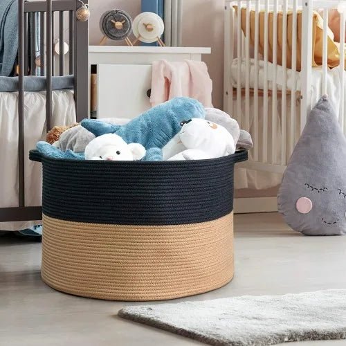 XXXLarge Cotton Rope Laundry Basket Hamper Black & Camel - NovoBam