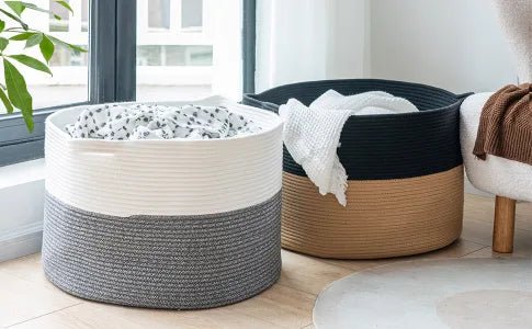 XXXLarge Cotton Rope Laundry Basket Hamper Black & Camel - NovoBam