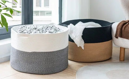 XXXLarge Cotton Rope Laundry Basket Hamper Black & Camel - NovoBam