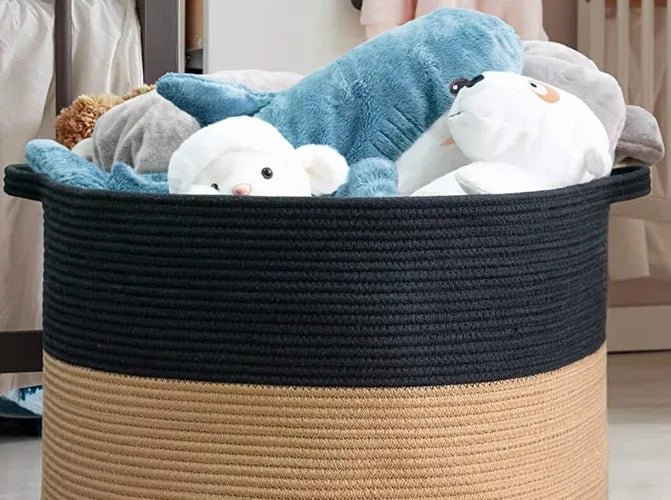 XXXLarge Cotton Rope Laundry Basket Hamper Black & Camel - NovoBam