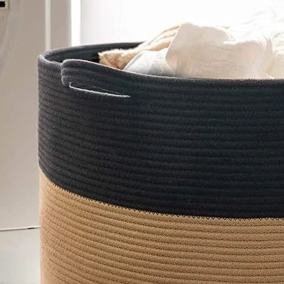 XXXLarge Cotton Rope Laundry Basket Hamper Black & Camel - NovoBam
