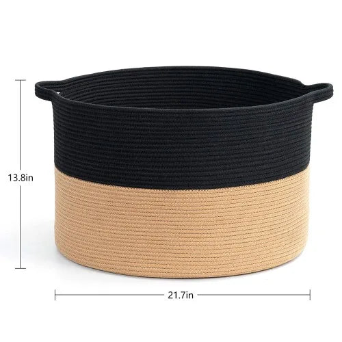 XXXLarge Cotton Rope Laundry Basket Hamper Black & Camel - NovoBam