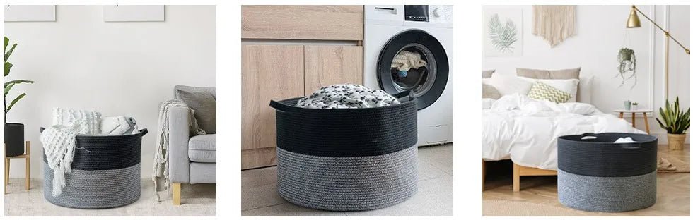 XXXLarge Cotton Rope Laundry Basket Hamper Black & Grey - NovoBam