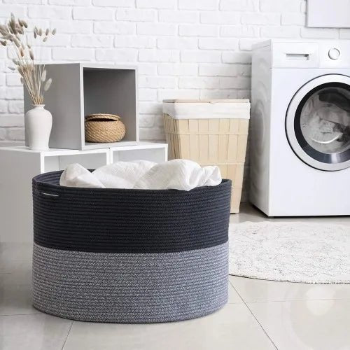 XXXLarge Cotton Rope Laundry Basket Hamper Black & Grey - NovoBam