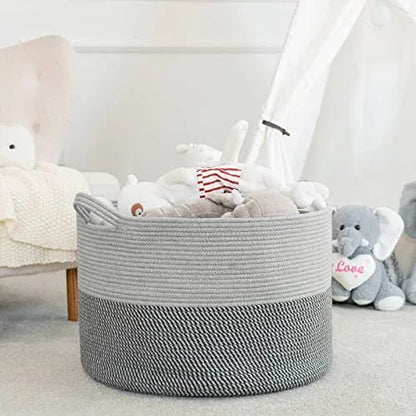 XXXLarge Cotton Rope Laundry Basket Hamper Light&Dark Grey - NovoBam