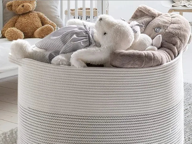 XXXLarge Cotton Rope Laundry Basket Hamper White & Gray - NovoBam