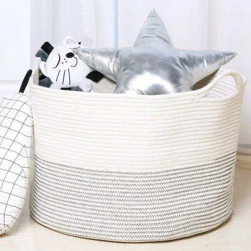 XXXLarge Cotton Rope Laundry Basket Hamper White & Gray - NovoBam