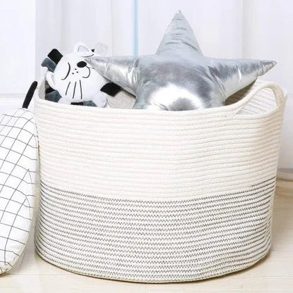 XXXLarge Cotton Rope Laundry Basket Hamper White & Gray - NovoBam