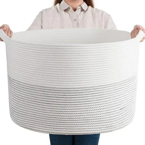 XXXLarge Cotton Rope Laundry Basket Hamper White & Gray - NovoBam