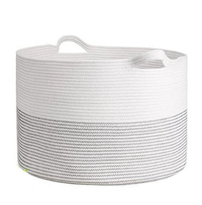 XXXLarge Cotton Rope Laundry Basket Hamper White & Gray - NovoBam