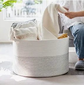 XXXLarge Cotton Rope Laundry Basket Hamper White & Gray - NovoBam