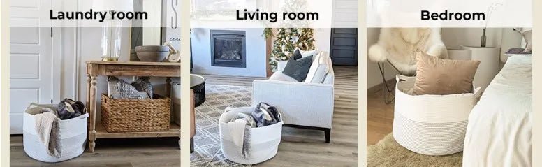 XXXLarge Cotton Rope Laundry Basket Hamper White & Gray - NovoBam
