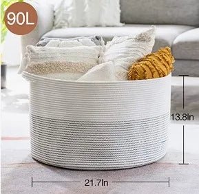 XXXLarge Cotton Rope Laundry Basket Hamper White & Gray - NovoBam